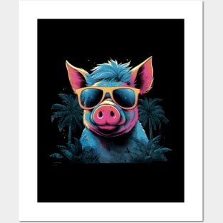 Retro Wave Happy Micro Pig Vibes Posters and Art